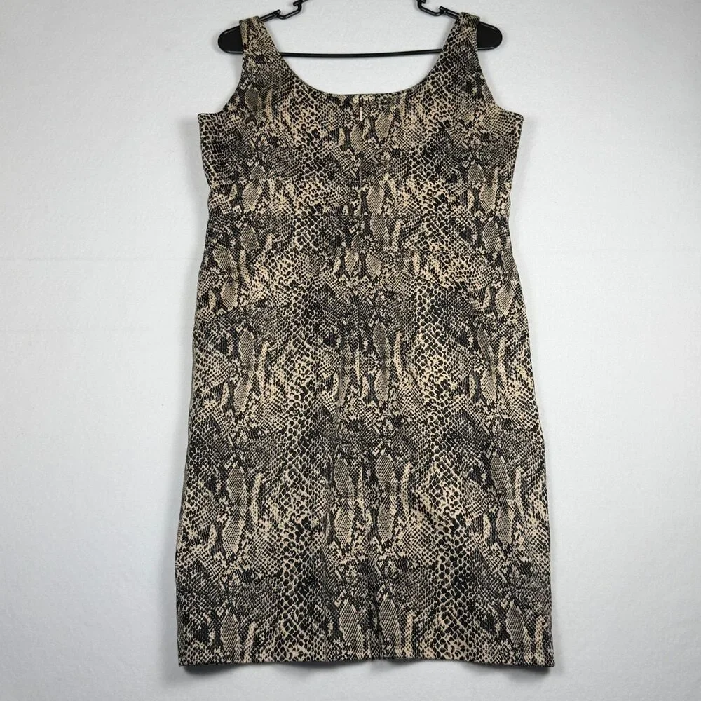 Michael Kors Snake Print Sheath Dress Size 12 Beige Black Sleeveless Midi